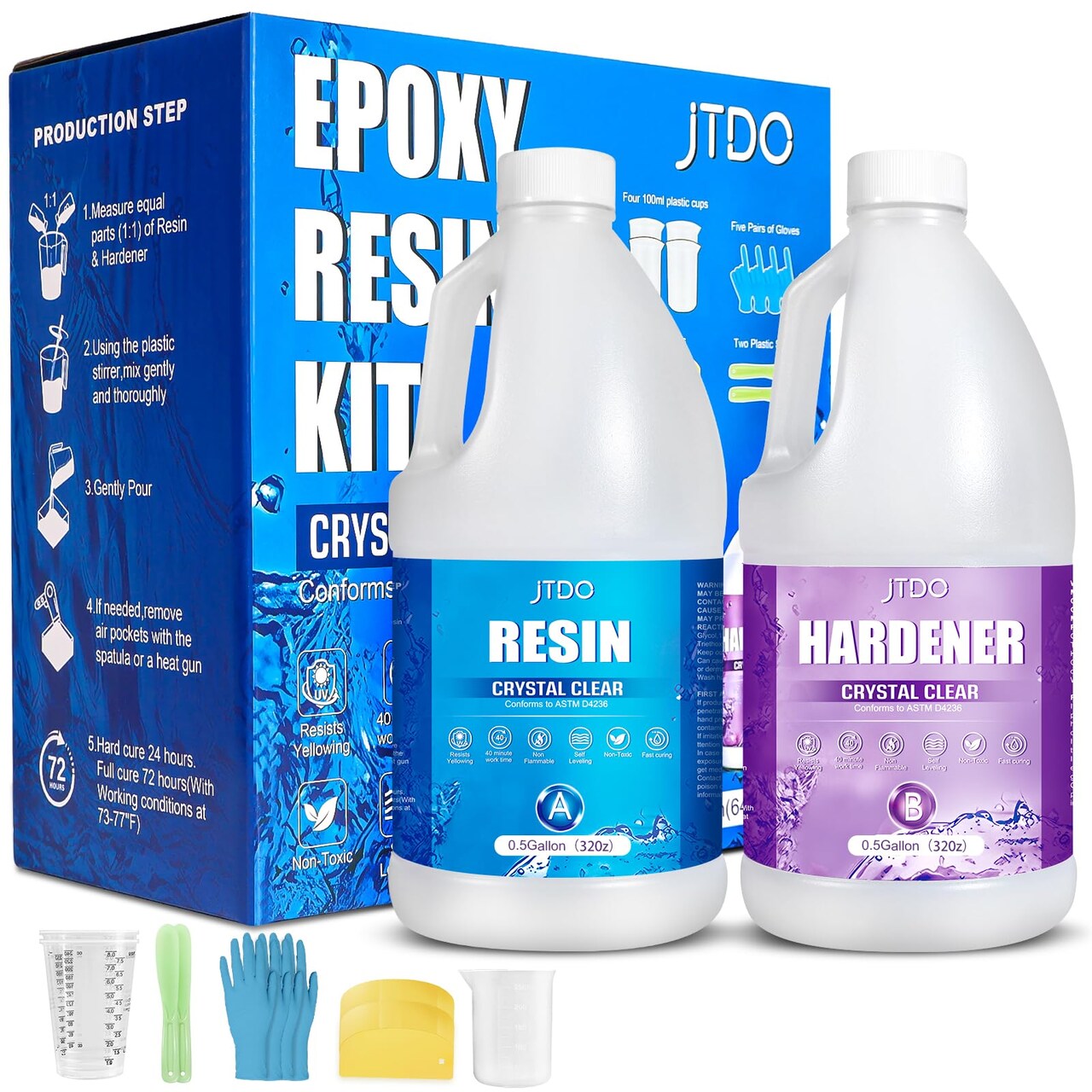 Epoxy Resin - Crystal Clear, Self-Leveling, Bubbles Free, UV Resistant, Resin Kit for DIY Art, Jewelry, Table, Countertop, 1:1 Mix (64 Oz)